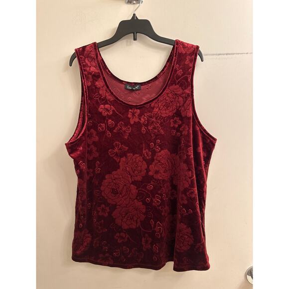 Velvet Burnout Floral Tank Top Red 90s Goth Grunge Whimsigoth Coquette Layer XL - Picture 1 of 4